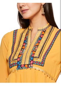 Mustard Embroidered Cape Dress