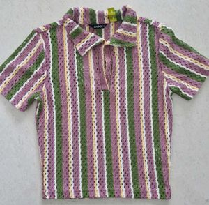 Striped Knit Polo Top