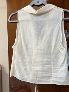 Mango Cream Tie-Front Sleeveless Top(M)