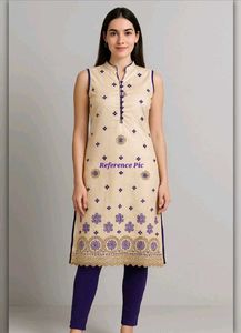 Cream And Purple Kurti Set (Kurti & Legging) 💜