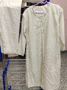 Elegant White Embroidered Kurta Set