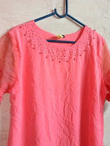 Women&#39;s Fashion Mesh Top Half Sleeve Rose