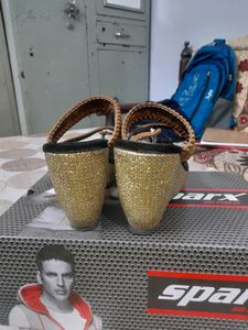 Black And Golden Wedges With Heels
