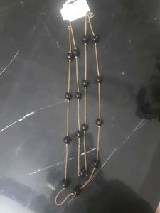 Black Bead Gold Chain Necklace