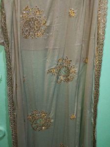 Gray &amp; Gold Embroidered Asian Dress