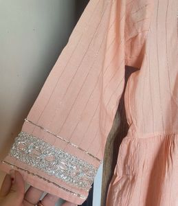 Women Peach Threadwork &amp; Gota Work Kurta Sharara