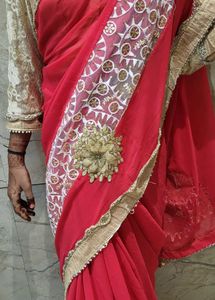 Elegant Red &amp; Golden Heavy Sari With Blouse❤️