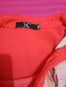 Women Red Long Top With Inner Hosery