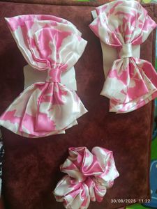 New Handmade  2 Pink Hair Clips+1 Scrunchies
