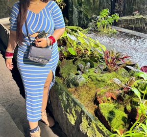 Striped Stretchable Bodycon Midi Dress