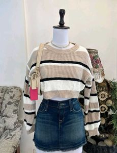 Striped Cropped Knit Sweater