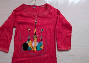Red Embroidered Kurta
