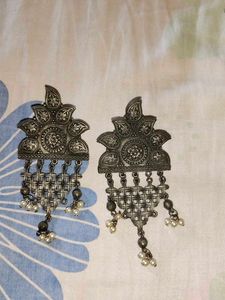 Oxidized Silver Ethnic Earrings