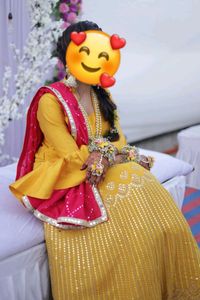 yellow lahenga choli with marron dupatta