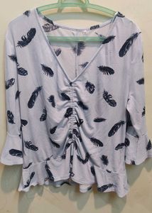 Feather Print Ruffle Top