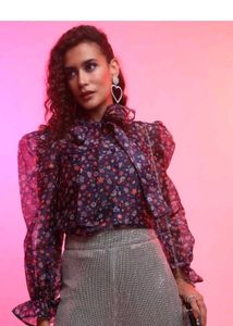 Floral Print Tie Neck Blouse