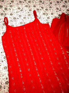 MAROON EMBROIDED KURTI DUPATTA SET