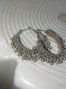 Silver Oxidised Hoop Earrings