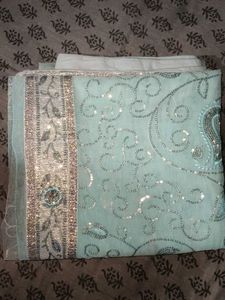 Light Sky Blue Color Net Saree