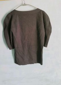 Brown Square Neck Knit Top