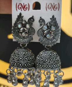 Silver Peacock Jhumka Earrings