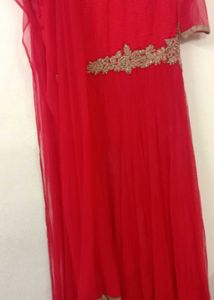 Red Colur Light Work Gown With Dupatta