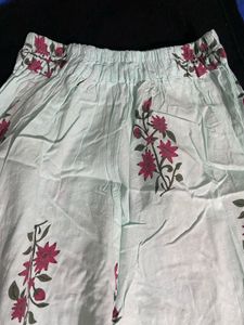 Blue Cotton Floral Dress With Plazzo