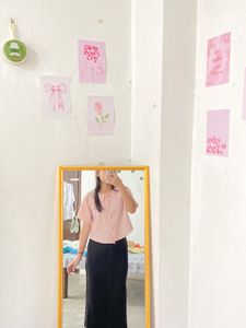 korean pink peter pan collar top 🌸