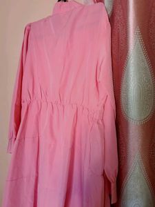 Pink Tiered Midi Shirt Dress