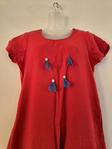 Women Red Cotton Kurti | Bust 36 | Waist 34 | Leng