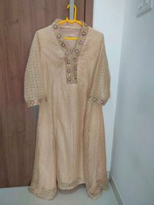 Elegant Beige Embroidered Kurti