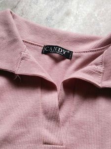 Cute Pink Polo Crop Top