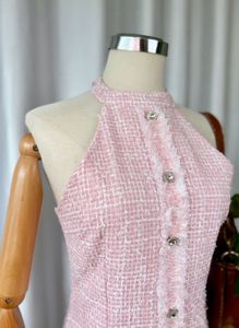 Pink Tweed Halter Dress
