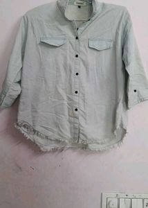 Denim Shirt with Frayed Hem,used
