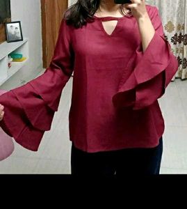 Maroon Flare Sleeve Top For Women