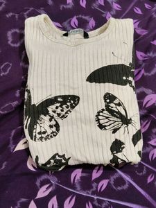 Butterfly Print Ribbed Top