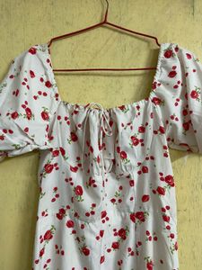 Floral Red And White Dress