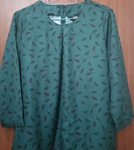 Teal Leaf Print Long Sleeve Top