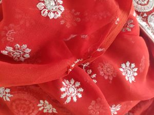 Women Red Sequence Saree With Blouse