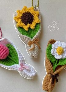Crochet Mini Flower Bouquet Keychain