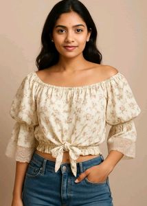 Floral Off-Shoulder Tie-Front Top
