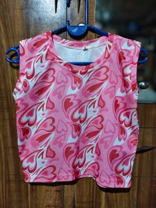 Pink Heart Print Sleeveless Top Combo Of Both New