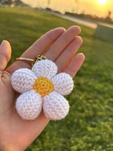 Daisy Puff Crochet Keychain
