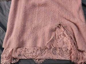 Pink Fuzzy Knit Lace Trim Dress