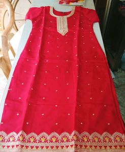 Red Embroidered Kurta