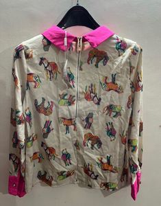 Funky Animal-Print Shirt with Vibrant Pink Collar