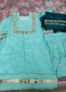 New Mirror Work Kurta Set With Organza Dupatta