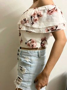 Sassafras Floral Off Shoulder Crop Top