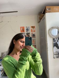 Green V-Neck Knit Sweater
