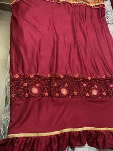 Maroon Embroidered ruffled saree